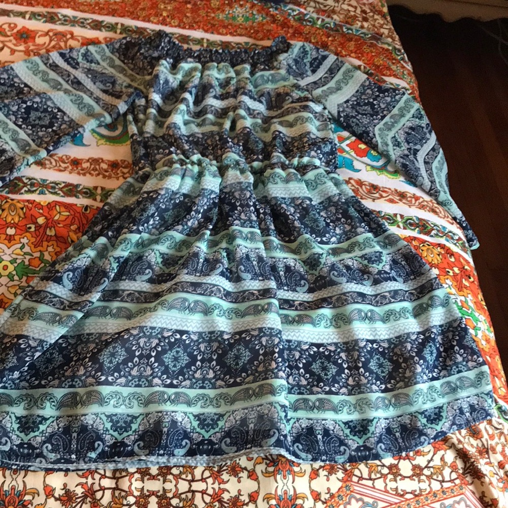 casual, navy and teal patterned dress